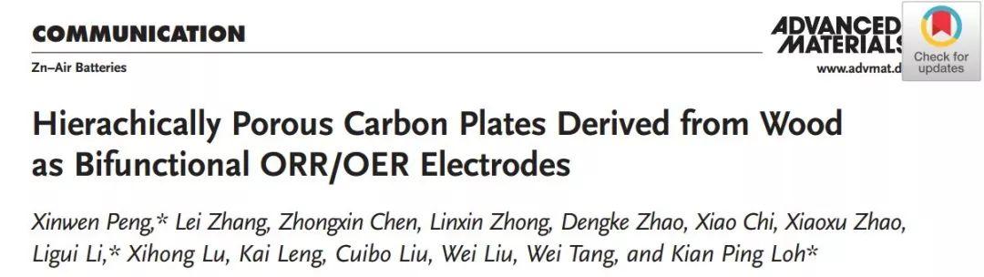 木材变身多孔碳直接用作ORR/OER双功能电极
