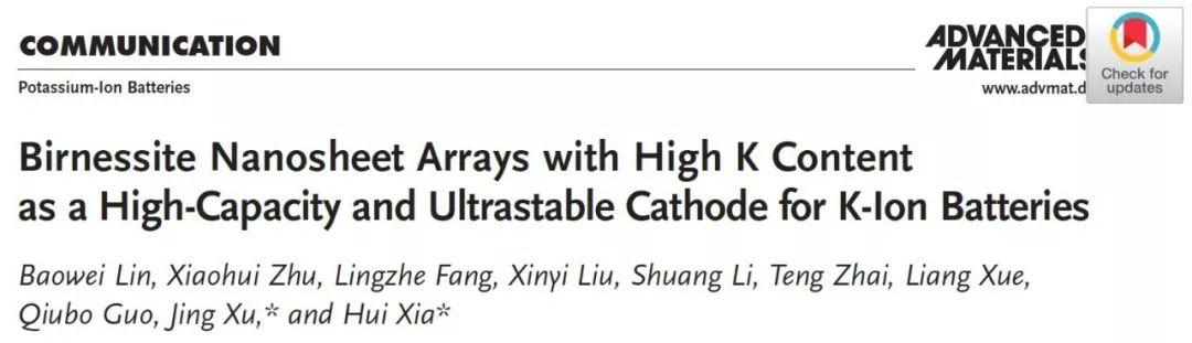 南京理工大学AM：高钾含量高容量超稳定的水钠锰矿纳米片阵列