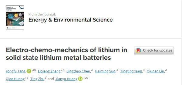 EES综述：电化学动力学角度认识固态锂电池中锂金属的行为